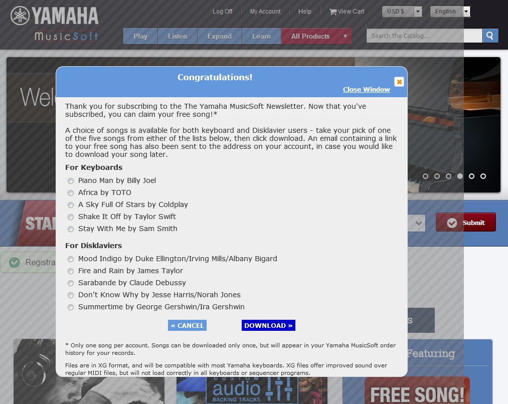 yamaha keyboard music downloads free